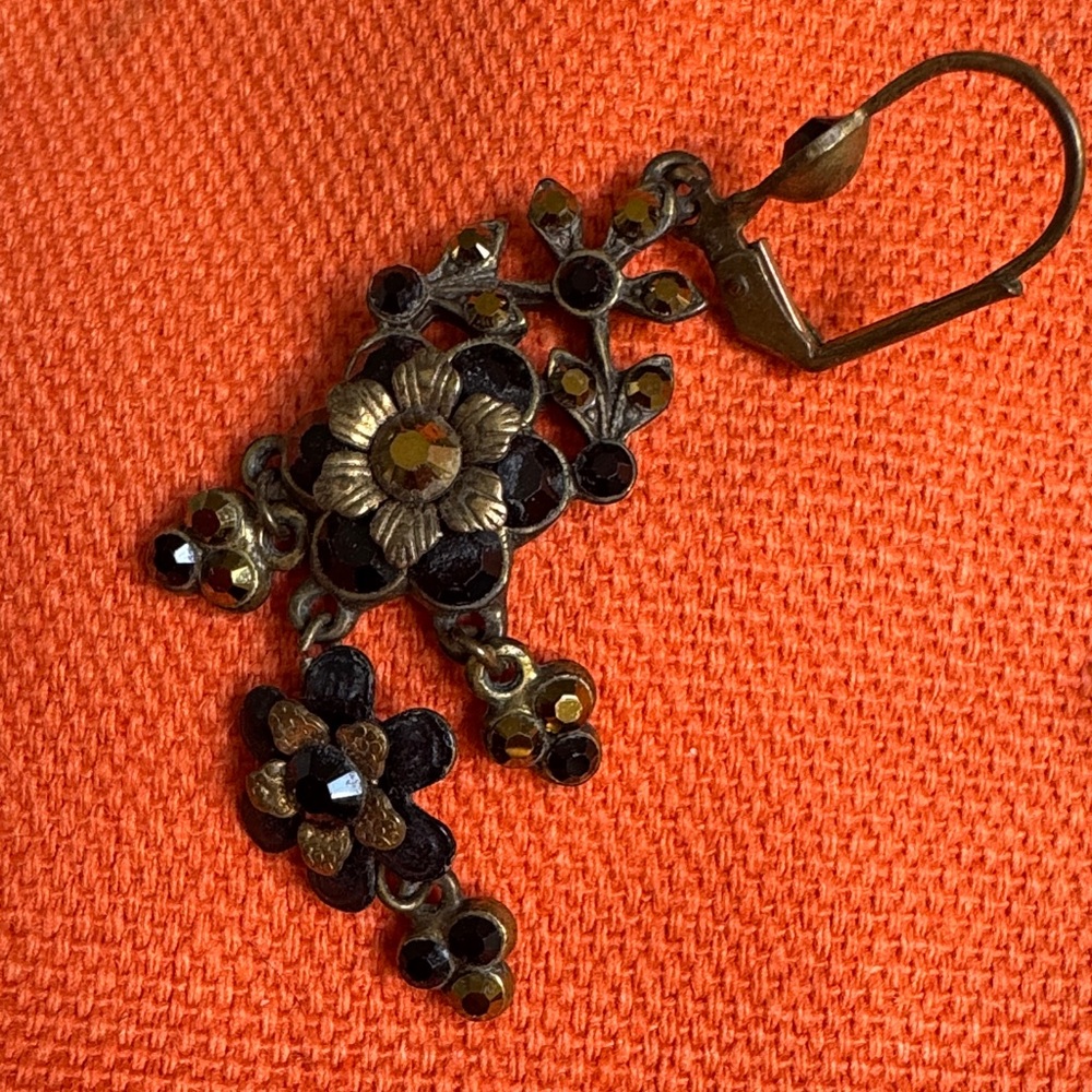 Michal Negrin Bronze and Gold and Black Floral Earrings - Picture 3 of 3